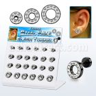 dacb142 display acrilico 24 dilataciones tunel falsas acero quirurgico pvd negro multi cristal claros ferido venta