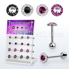 dacb237 display 16pcs barbell lengua acero quirurgico 7mm cristal ferido cristal centro color diferente 58 16mm distribuidor mayorista