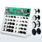 dacb63 display 40 plugs falsos acero quirurgico brillo espejo anodizado negro anillo goma distribuidor