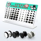 dacb90 display acrilico 72 plugs falsos acero anodizado negro brillo espejo anillos goma plugs falsos acrilicos negro blanco al por mayor