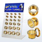 dapg56c display 24 dilataciones tunel acero quirurgico pvd dorado cristal claros 4mm 12mm distribuidor