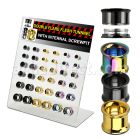 dapg77 display acrilico 36 dilataciones tunel doble flare acero quirurgico pvd negro dorado arco iris tornillo interno mayorista