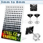 deqzg2 display 60 pares piercings oreja acero inoxidable zirconia negras cuadradas 3mm 8mm mayorista