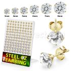 destzrg gold pvd 316l steel prong set ear studs round clear cz