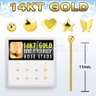 dgys16 caja display 12 piercing nariz doblar tu mismo oro 14 kts formas bola estrella redonda corazon mariposa al por mayor