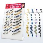 dind3 display 18 barbells industriales acero quirurgico anodizado espiral zig zag bolas al por mayor