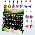 dmcd11 display 48 piercings ombligo acero 316l disco plano 10mm cristal ferido disenos variados 10mm mayorista
