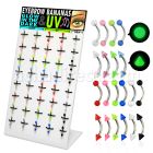 dmey3 display 40 bananas ceja acero quirurgico bolas conos acrilico uv brillan oscuridad 3mm 8mm mayorista