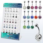 dmix10 display 25 piercings ombligo acero quirurgico bola joya bisel 5mm bola multi cristal ferido 10mm mayorista