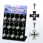 dmix7b display 15 piercings ombligo acero 316l cruz hierro cristal negros claros ferido 10mm mayorista