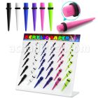 dmxp12 display 36 tapers acrilicos colores solidos anillo goma 3mm 10mm mayorista