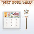 drnb26 caja 9 piercing nariz hueso oro rosa 14 kts 0 6mm zirconia claras redondas 1 25mm distribuidor mayorista