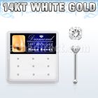 dwnb6 caja display 9 piercing nariz hueso oro blanco 14 kts 0 6mm diamantes redondos claros 1 5mm distribuidor mayorista
