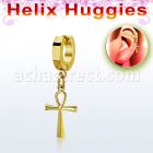 ehg769 pendiente huggie helix acero inoxidable pvd dorado colgante cruz ankh oro distribuidor mayorista