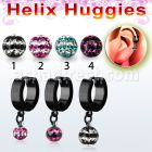ehkfrd pendiente huggie helix acero inoxidable pvd negro multi cristal ferido tres lineas se vende por pieza distribuidor mayorista