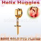 ehr768 pendiente huggie helix acero inoxidable chapado pvd oro rosa colgante punal colgante laton chapado oro rosa