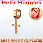 ehrcro pendiente huggie helix acero inoxidable pvd oro rosa colgante cruz lisa mayorista