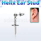 erbd768 piercing oreja tipo helix acero quirurgico bola colgante liso punal colgante laton chapado plata
