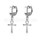 erh769 par pendientes huggie oreja acero inoxidable brillo espejo colgante cruz ankh plata venta por mayor