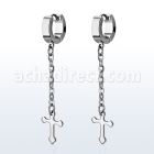 erhlcros par pendientes huggie oreja acero inoxidable acabado brillo espejo cruces colgando una cadena larga