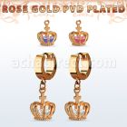 errz590 par pendiente huggie oreja acero inoxidable oro rosa colgante corona zirconia oro rosa mayorista