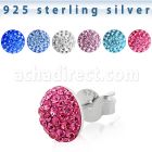 esfd3m par piercing oreja plata esterlina 925 media bola 9mm cristal ferido venta