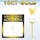 gibbt2 10kt gold nose bone, w plain gold butterfly shaped top