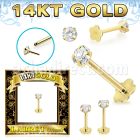 glfzx 14k gold labret round clear cz push pin prong flower