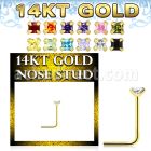 gnsqm1 14k gold nose stud square color cz