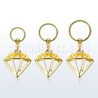 gold plated steel ball closure ring w diamond dangling