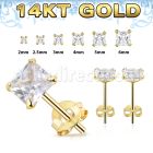 gzq one pair 14k gold ear studs square prong cz
