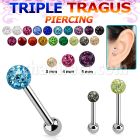 hexcfr piercing tragus triple acero 316l bola 3mm bola 3mm 5mm multi cristal ferido distribuidor mayorista