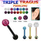 hextcfr piercing tragus triple acero 316l anodizado bola 3mm bola multi cristal ferido 3mm 5mm distribuidor mayorista