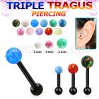 hextiop piercing tragus triple acero 316l anodizado bola opalo 3mm bola acero lisa 3mm al por mayor