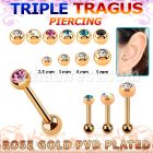 hexttdc triple piercing tragus acero quirurgico pvd oro rosa 3mm bola 2 5mm 5mm upper bola joya bisel distribuidor