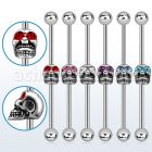 indsh4 barbell industrial acero 316l bolas arriba abajo 5mm calavera fundida centro barra ojos cristal al por mayor