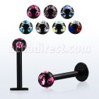 lbkca labret acero quirurgico anodizado negro rosca interna bola multi cristal 3mm 8mm distribuidor mayorista