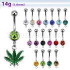 mcd432 piercing ombligo acero quirurgico bola joya 8mm hoja marihuana pintada verde 10mm al por mayor