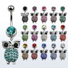 mcd451d piercing ombligo acero quirurgico bola joya bisel 8mm buho cristal grandes ojos colgado 10mm distribuidor