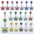 mcd473 piercing ombligo acero quirurgico bola joya bisel 8mm hoja marihuana cristal 10mm mayorista