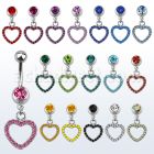 mcd497 piercing ombligo acero quirurgico bola joya bisel 8mm corazon colgado cristal 10mm mayorista