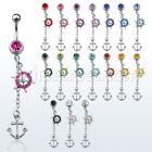 mcd567x piercing ombligo acero quirurgico bola joya bisel 8mm timon barco ancla cristal colgados 10mm venta