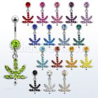 mcd577 piercing ombligo acero quirurgico bola joya bisel 8mm hoja marihuana cristal 10mm venta