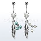 mcd601 piercing ombligo acero quirurgico bola joya bisel 8mm pluma 3 perlas falsas 10mm venta