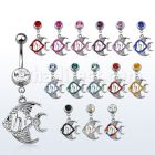 mcd647 piercing ombligo acero quirurgico bola joya bisel 8mm pez multi cristal colgado 10mm mayorista