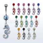 mcd674 piercing ombligo acero quirurgico bola joya bisel 8mm caballito mar cristal colgado 10mm mayorista