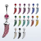 mcd684 piercing ombligo acero quirurgico bola joya bisel 8mm undiente tigre cristal colgado 10mm venta