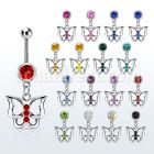 mcd760 piercing ombligo acero quirurgico bola 8mm joya bisel colgante mariposa cristal cuerpo plata mayorista