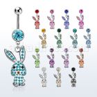 mcd766 piercing ombligo acero quirurgico bola joya bisel 8mm colgante conejo cristal plata al por mayor