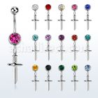 mcd768 piercing ombligo acero quirurgico bola joya colgante punal colgante laton chapado plata